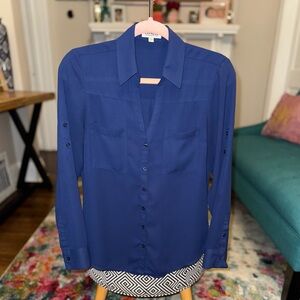 2/$10 • Express Navy Blue Portofino Button Down Blouse - Size: Small